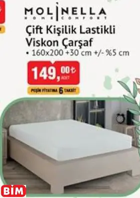 MOLİNELLA ÇİFT KİŞİLİK LASTİKLİ VİSKON ÇARŞAF